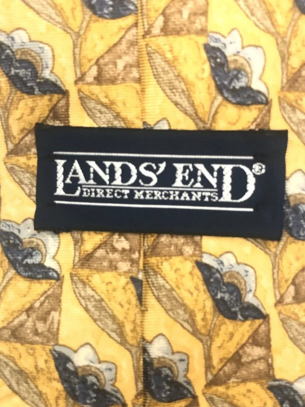 🍂 Vintage Lands' End 100% Silk Necktie | Gold Leaf Print | Classic Men's Design